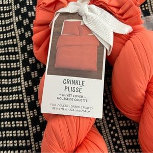 West Elm Full/Queen Crinkle Duvet + 1 Standard Sham - Melon Colored